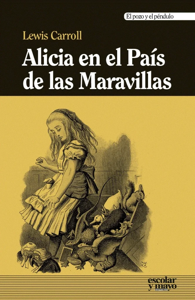 Portada de Alicia en el País de las Maravillas de Lewis Carroll, con ilustración vintage de Alicia rodeada de animales.