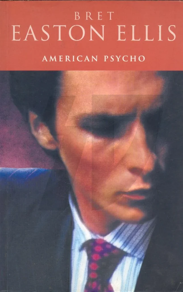 Portada de American Psycho de Bret Easton Ellis, con retrato masculino en sombra y fondo rojo.