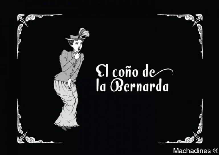 Cartel gráfico en blanco y negro con figura femenina teatral y frase “El coño de la Bernarda”