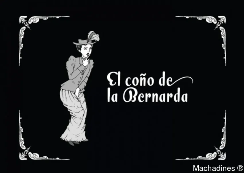 Cartel gráfico en blanco y negro con figura femenina teatral y frase “El coño de la Bernarda”