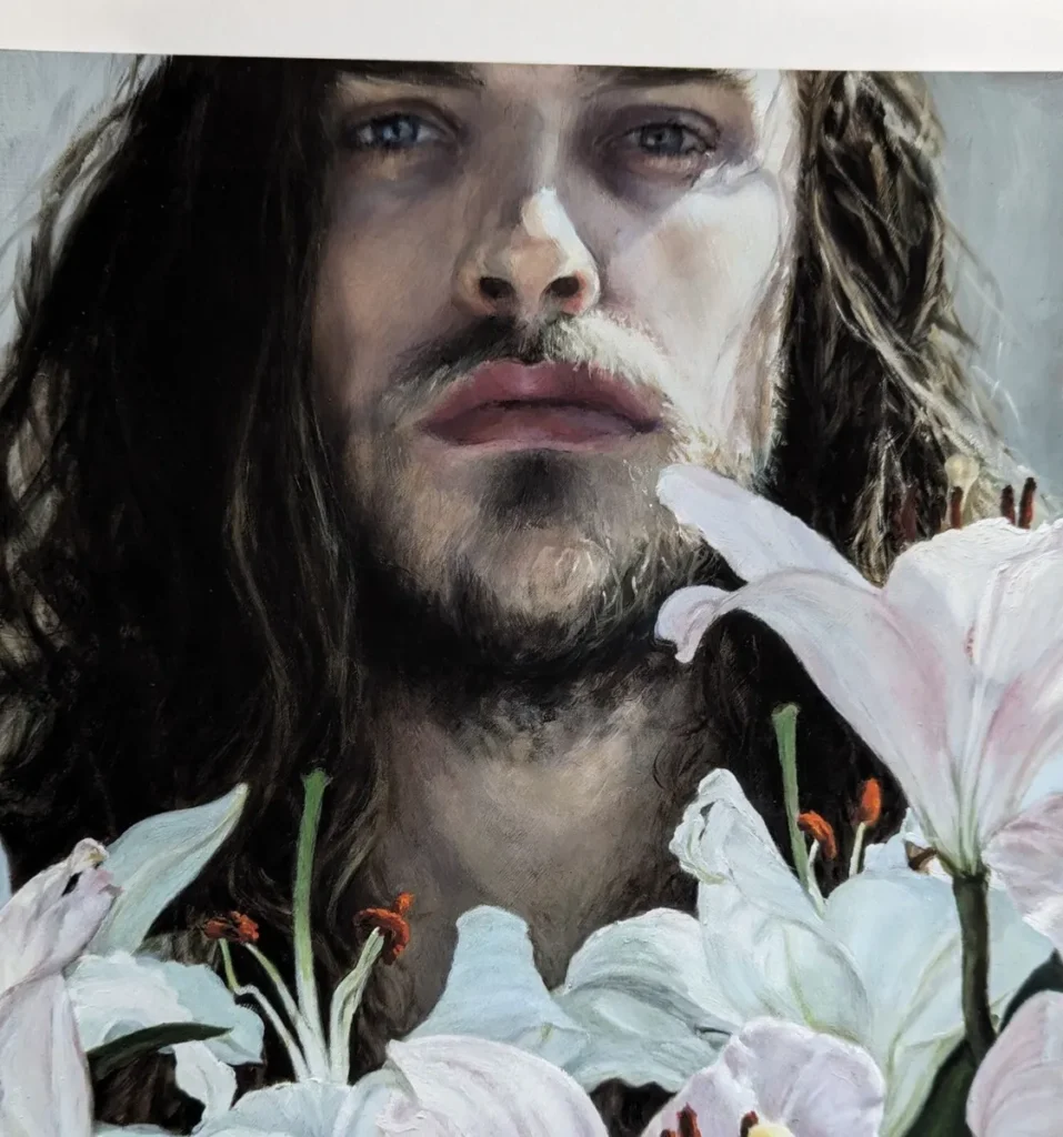 Retrato de Alessandro Tomassetti de hombre joven con melena y flores