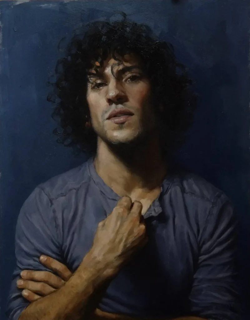Retrato de Alessandro Tomassetti de hombre joven  moreno con melena risada