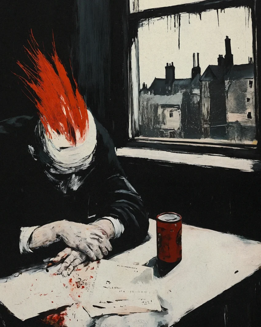 Hombre en la habitación de un barrio marginado de Inglaterra