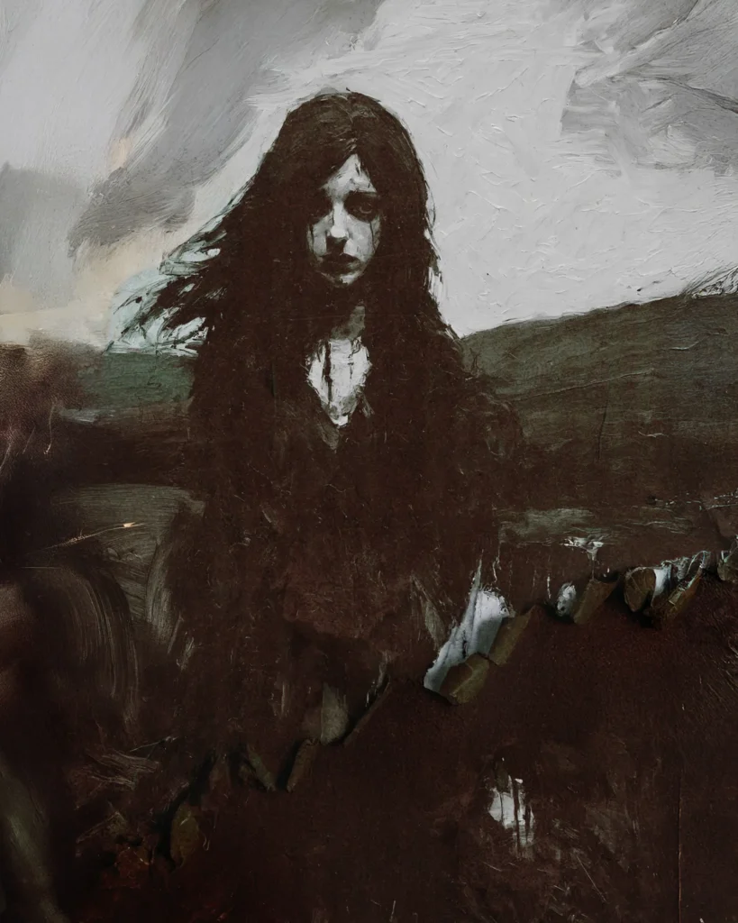 Retrato de Hëri Ren de una mujer triste en tonos tenebrosos oscuros