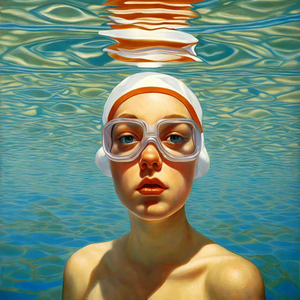 Retrato de Jef Bourgeau de mujer en el agua buceando