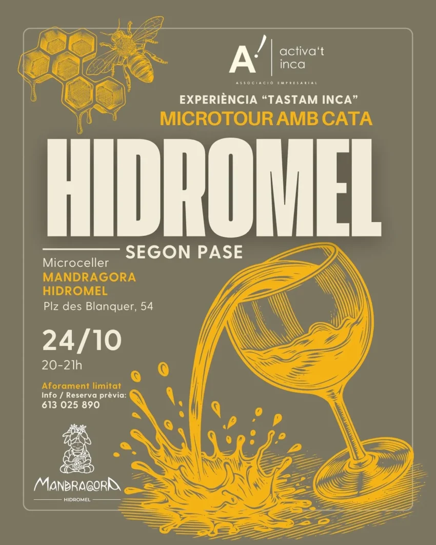El cartel de microtur con cata de tres variedades de Manragora Hidromel en las jornadas gastronómicas de Tastam Inca