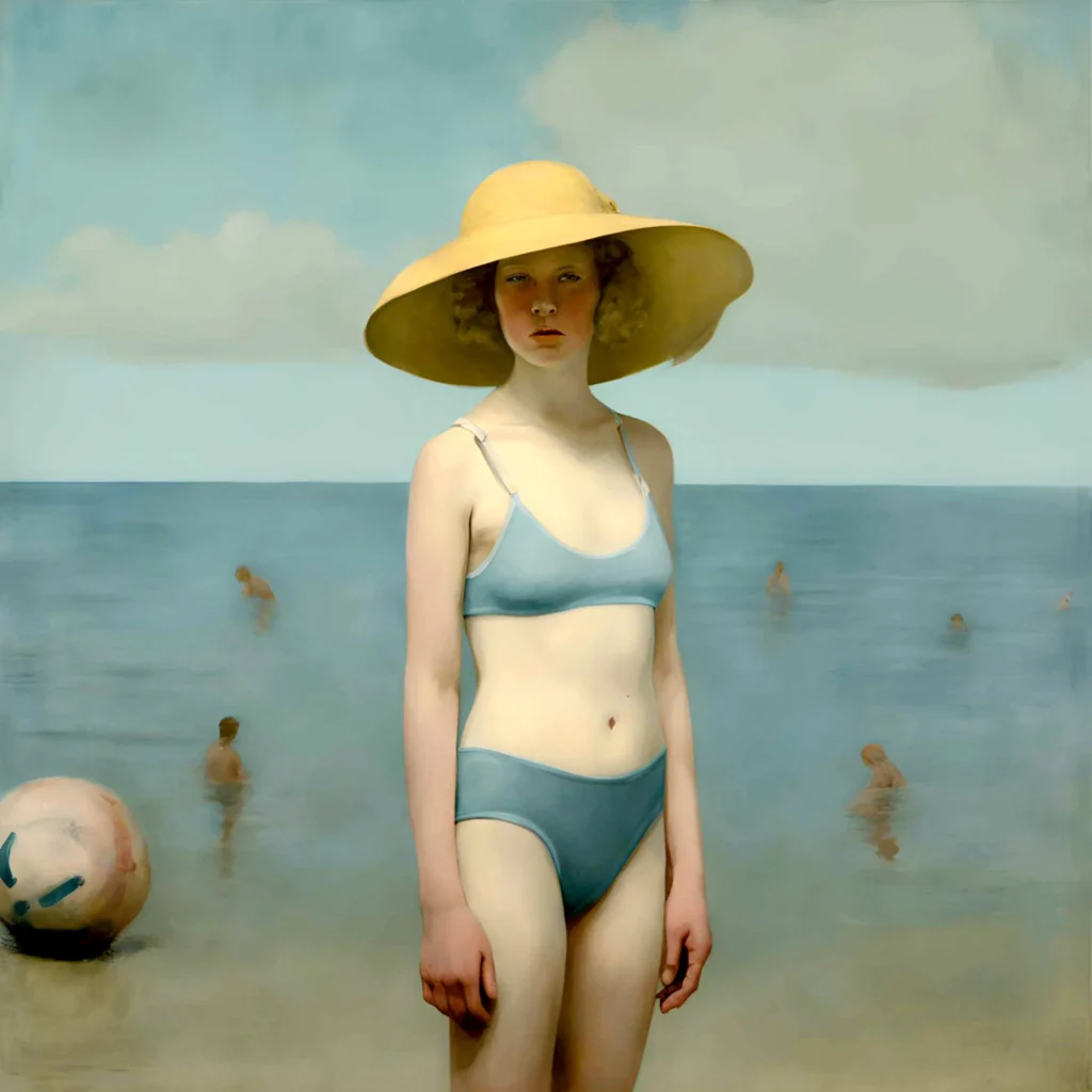 Mujer con sombrero en la playa a finales de verano