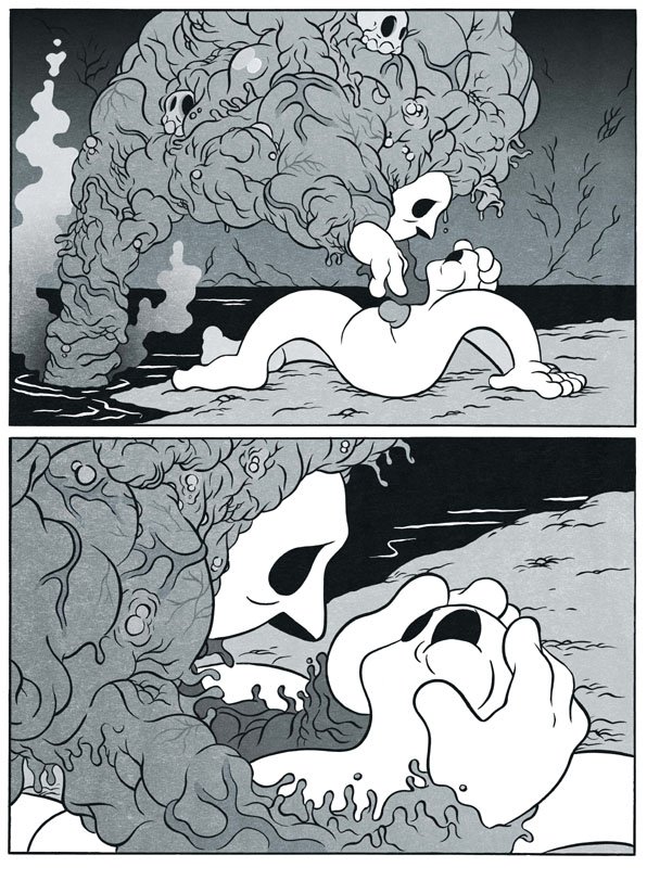 Om, un personaje pequeño e inocente, intenta sobrevivir ante fuerzas que lo superan.