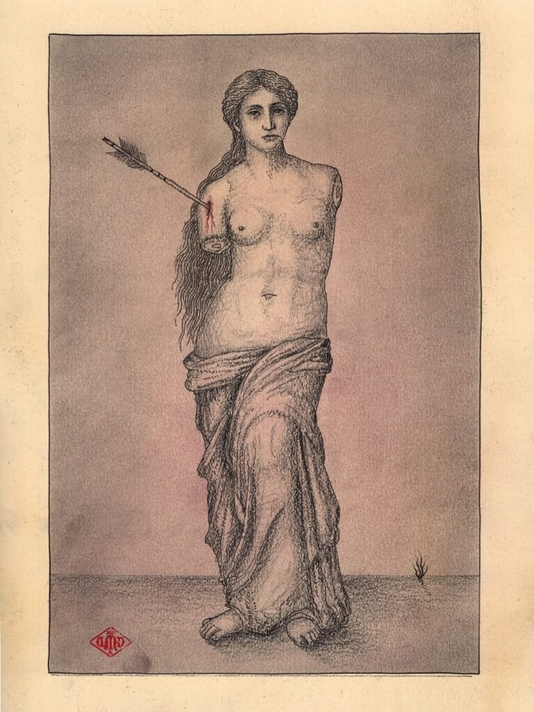 través de ilustraciones detalladas y crípticas, Daniel Martin Diaz fusiona ciencia y misticismo, creando composiciones visuales que evocan diagramas científicos y manuscritos simbólicos.