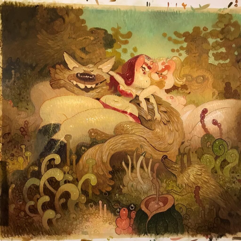 Formado en el dibujo narrativo y el pulso del cómic underground, Dave Cooper despliega un universo poblado por figuras femeninas elásticas, criaturas híbridas y escenarios que parecen sueños con resaca.