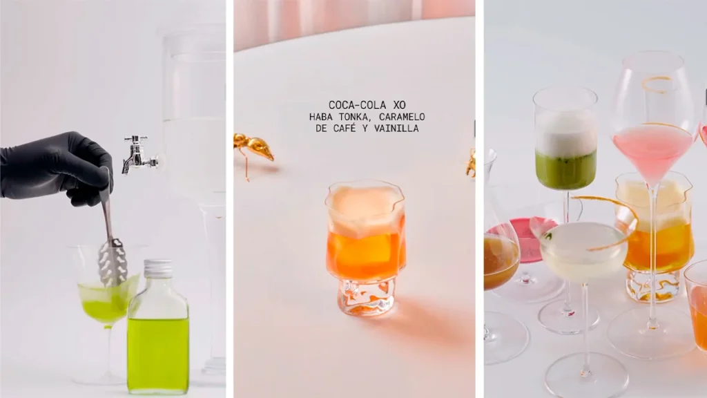 Del menú liquido Metamorfosis del DiverXo. En la imagen aparece la bebida con algo de explicación “Coca-Cola XO Haba tonka, caramelo de café y vainilla”