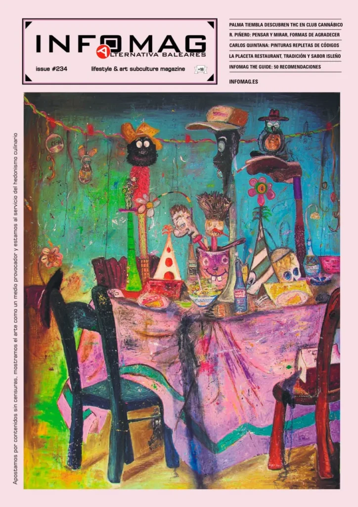 Portada de la edición 234 de Infomag Magazine con arte surrealista y titulares provocadores