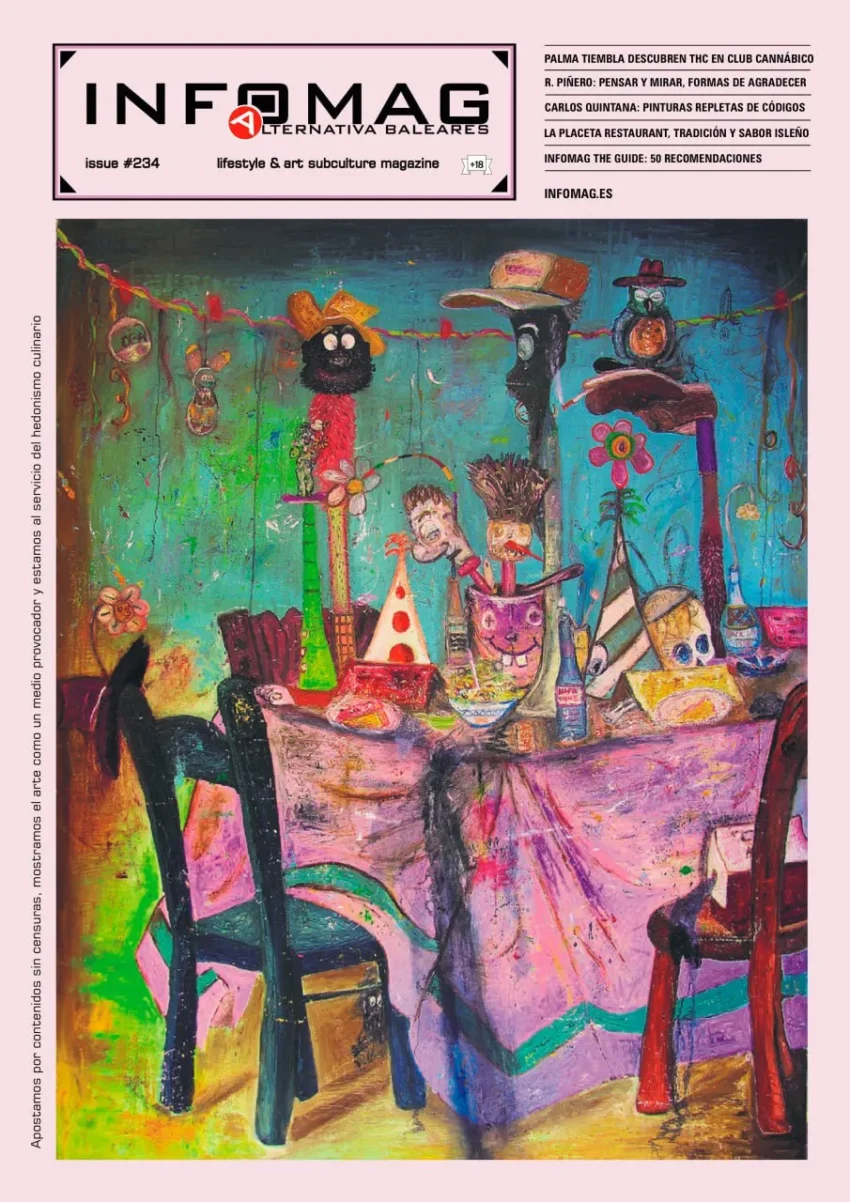 Portada de la edición 234 de Infomag Magazine con arte surrealista y titulares provocadores