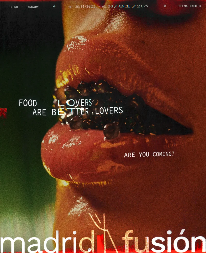 Labios sensuales con caviar negro entre ellos, imagen promocional de Madrid Fusión 2026.