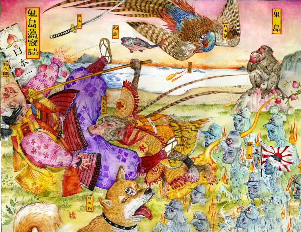 Las obras de Mu Pan son narrativas estratificadas, reflexiones personales sobre el comportamiento humano en las que el humor y la violencia suelen coincidir.