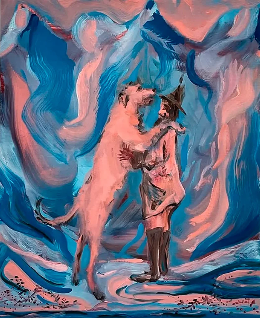 El trabajo del Alex Hudson es una investigación conceptual sobre la pintura en sí misma, un entramado de ideas y referencias veladas que cristalizan en escenas, retratos o paisajes donde alegorías y ideas filosóficas coexisten con imágenes llenas de humor, explícitas y vulgares.