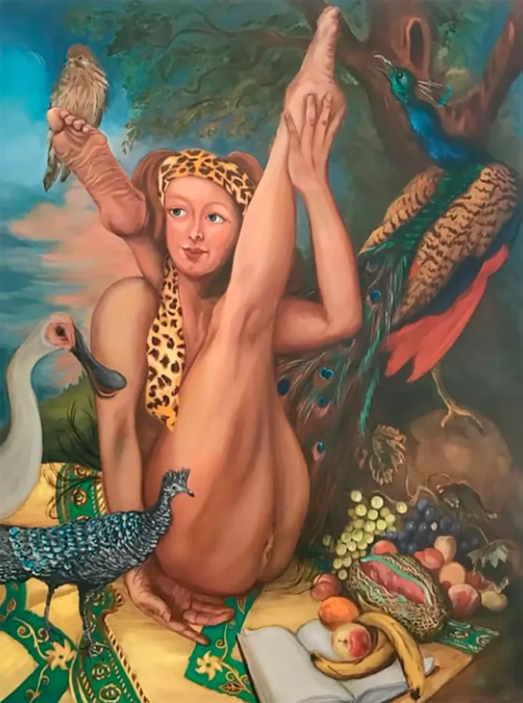 El trabajo del Alex Hudson es una investigación conceptual sobre la pintura en sí misma, un entramado de ideas y referencias veladas que cristalizan en escenas, retratos o paisajes donde alegorías y ideas filosóficas coexisten con imágenes llenas de humor, explícitas y vulgares.