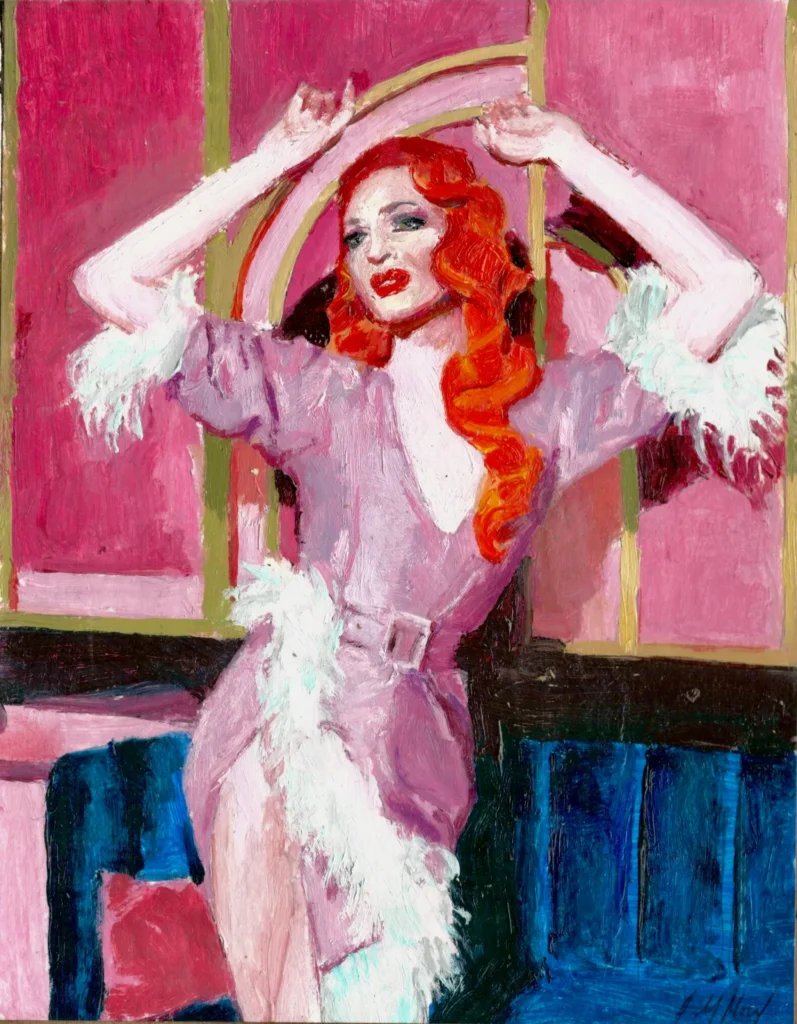 A través de la pintura Alonso del Moral reflexiona sobre las pulsiones sexuales en la comunidad gay online bajo un lenguaje pictórico tradicional y un discurso común. 