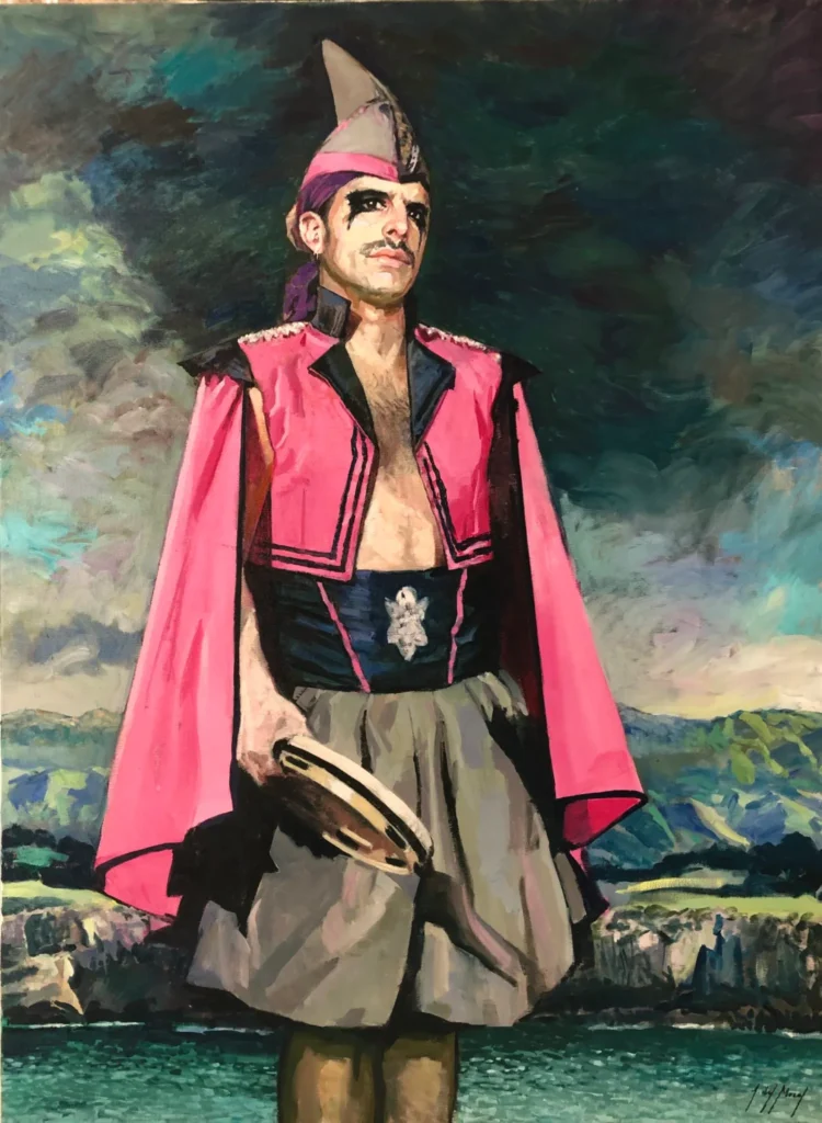 A través de la pintura Alonso del Moral reflexiona sobre las pulsiones sexuales en la comunidad gay online bajo un lenguaje pictórico tradicional y un discurso común. 