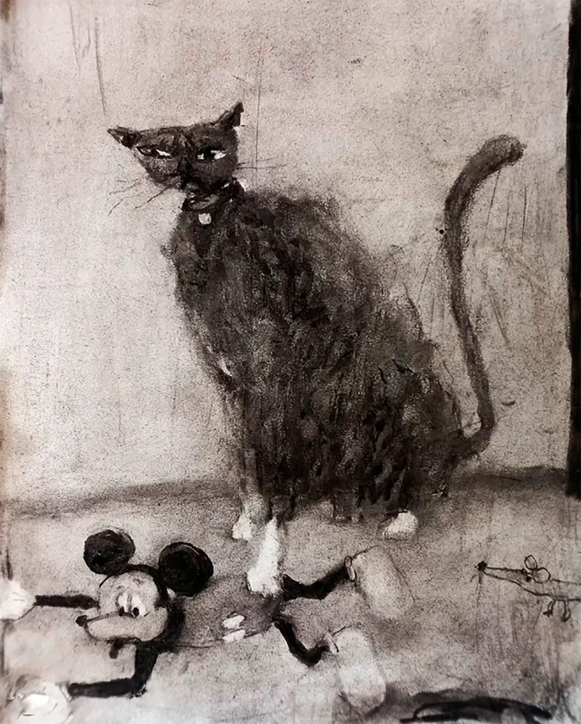 En los lienzos de Iván Quesada, con un trazo rápido, energético y desenfadado, poblado de escenas irónicas y personajes singulares cargados de humor.