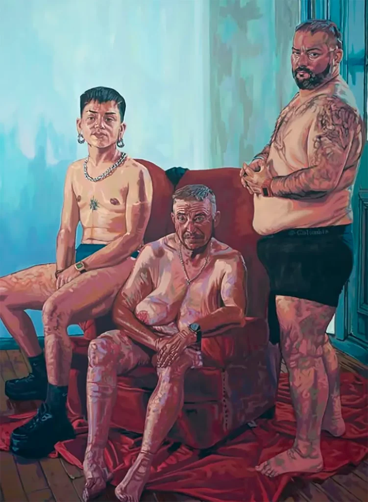 Artista visual mapuche travesti, Poleo Painemal define su práctica pictórica como “Realismo Travesti”, centrándose en el retrato como dispositivo de memoria y homenaje. A través del óleo, el esmalte al agua y otras técnicas pictóricas, explora las realidades travestis, trans y no binarias en Chile, en diálogo con las luchas indígenas, anticoloniales, antirracistas y por la diversidad corporal.