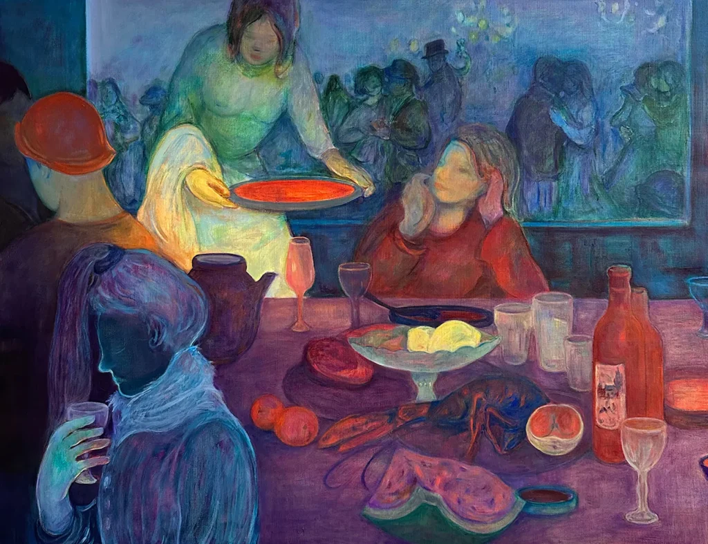 En la obra de Nastaran, la tristeza permanece igualmente silenciosa, vertiendo optimismo en cada pintura y rehaciendo composiciones que empiezan a mostrar demasiado la tristeza de la vida. Ha pintado la tristeza para apartarla de nosotros, los afortunados espectadores, invitándonos a sumergirnos en la belleza melancólica de estar vivos.