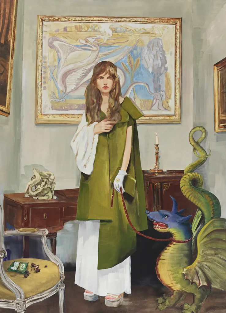 Las pinturas de Paulina Olowska figurativas suelen presentar mujeres en una amplia variedad de entornos, desde oficinas y tiendas hasta granjas y selvas, desafiando tanto las convenciones de la historia del arte como las nociones tradicionales de feminidad en las culturas oriental y occidental.