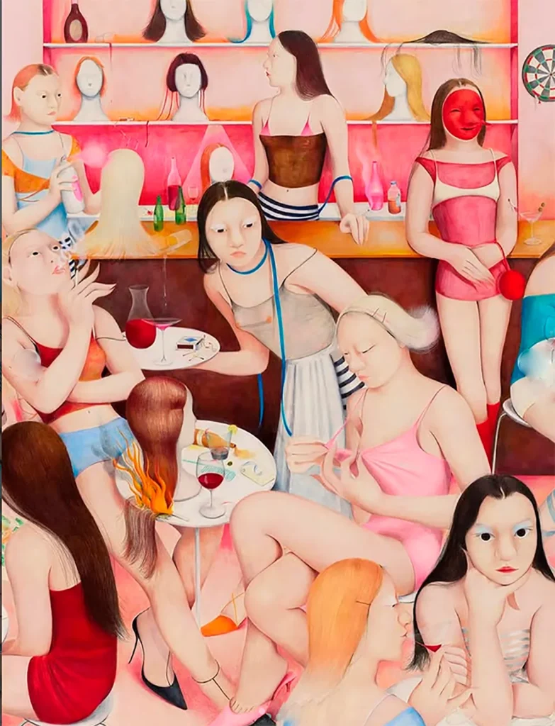 La obra de Adèle Aproh se nutre de una dinámica narrativa profundamente ligada a la cultura pop y al surrealismo que esconde historias dentro de otras historia, sus dibujos despliegan un universo cargado de símbolos y referencias, donde cada escena invita a una lectura múltiple y pausada.