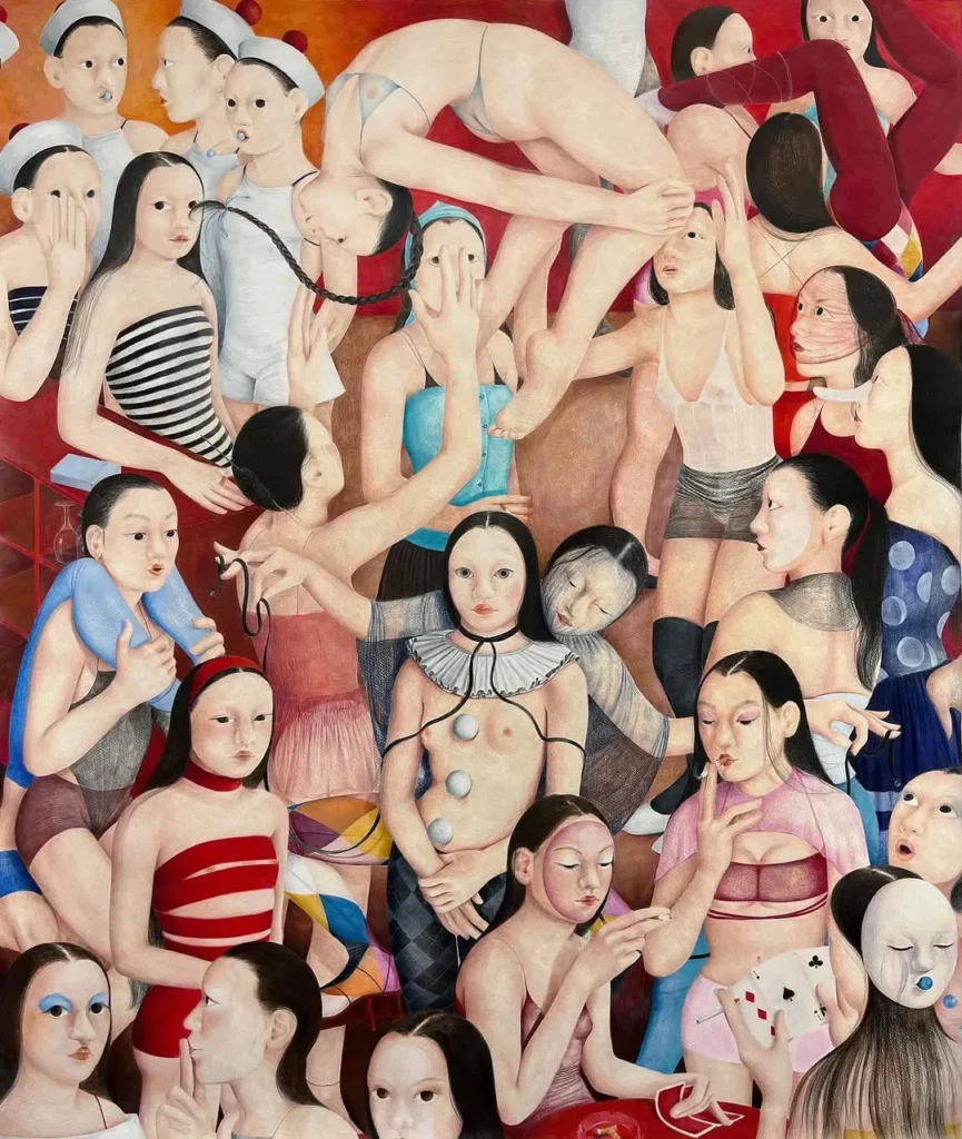 Aproh trabaja principalmente con lápices de colores y rotuladores, que utiliza como si fueran un diluyente capaz de fundir los tonos entre sí, generando superficies ricas y matizadas. Sus composiciones, aparentemente lúdicas, esconden un trasfondo más complejo, donde lo absurdo se entrelaza con lo emocional