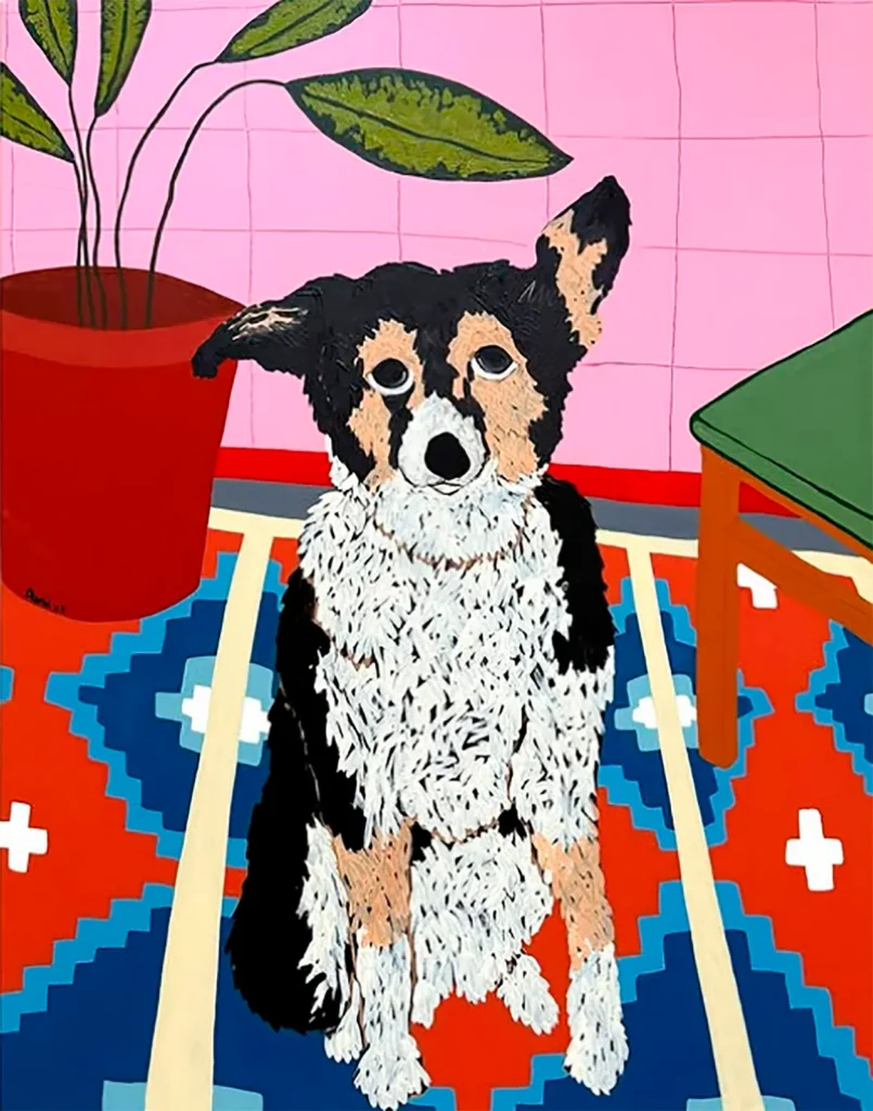 Una exploración visual de la vida cotidiana de diversas culturas: ornamentos auténticos en textiles, jarrones y muebles, plantas locales y animales domésticos. Allí donde se encuentre Danil, logra llenar los espacios que lo rodean con un conjunto de objetos inmutables y se convierte en un punto focal para las mascotas más encantadoras, que más tarde pasan a ser las protagonistas de sus lienzos.