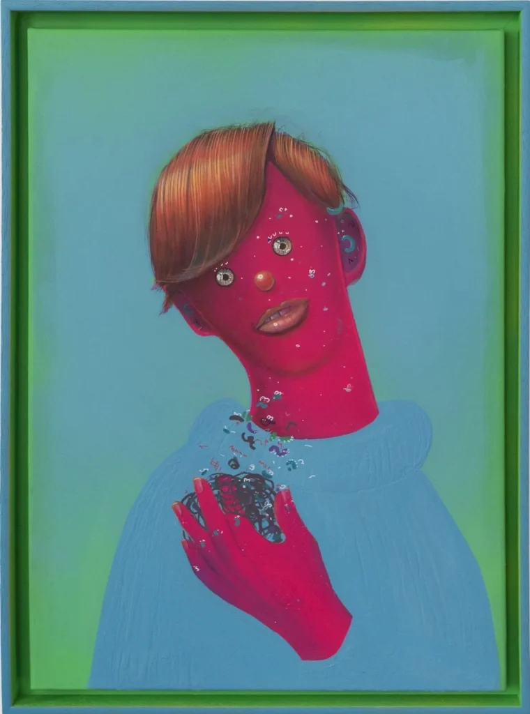 Natasha Lelenco (Moldavia, 1982) aborda desde la pintura cuestiones relacionadas con la identidad, la pertenencia, la memoria y la condición del sujeto en el contexto contemporáneo y digital. Su práctica se caracteriza por una atención rigurosa al proceso y a los materiales, así como por la creación de imágenes de fuerte presencia visual que se sitúan en un territorio de ambigüedad y tensión entre lo íntimo y lo político.