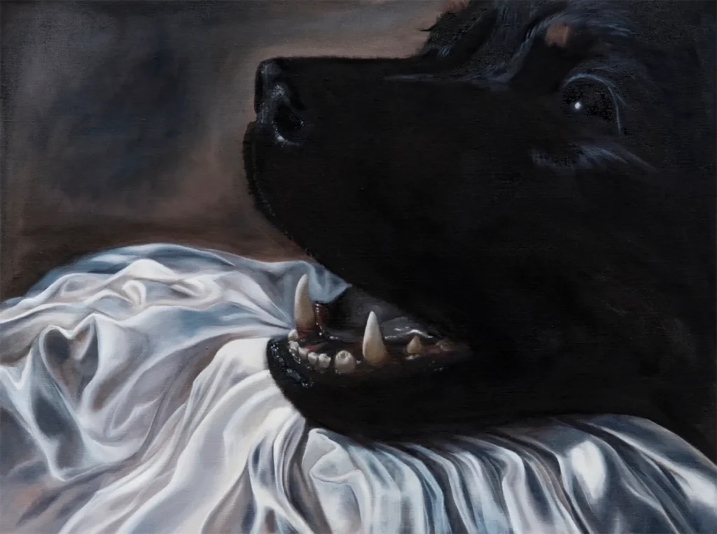 Las pinturas de Rebecca Storm emplean cifrados visuales que intentan descodificar cómo los ciclos de trauma, adicción y poder afectan al sentido de identidad y autonomía. Su obra busca explorar la semiótica del paso del tiempo y la experiencia somática de la memoria consciente e inconsciente.