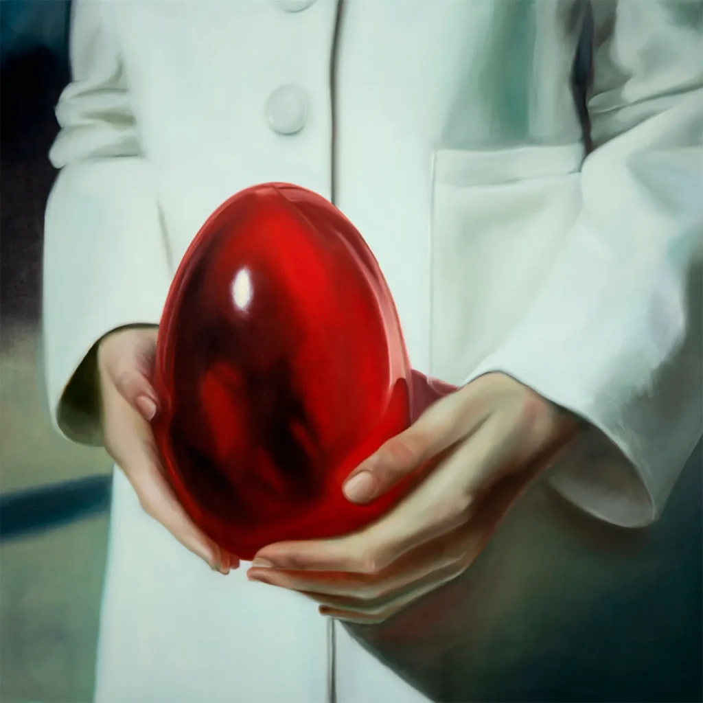 Las pinturas de Rebecca Storm emplean cifrados visuales que intentan descodificar cómo los ciclos de trauma, adicción y poder afectan al sentido de identidad y autonomía. Su obra busca explorar la semiótica del paso del tiempo y la experiencia somática de la memoria consciente e inconsciente.