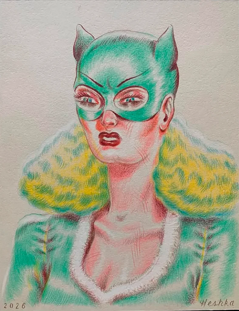 Las pinturas surrealistas y oníricas de Heshka, que combinan cómics, ciencia ficción y fuertes referencias a la cultura pop y las películas de serie B de Hollywood, le han valido al artista autodidacta con sede en Vancouver un reconocimiento internacional.