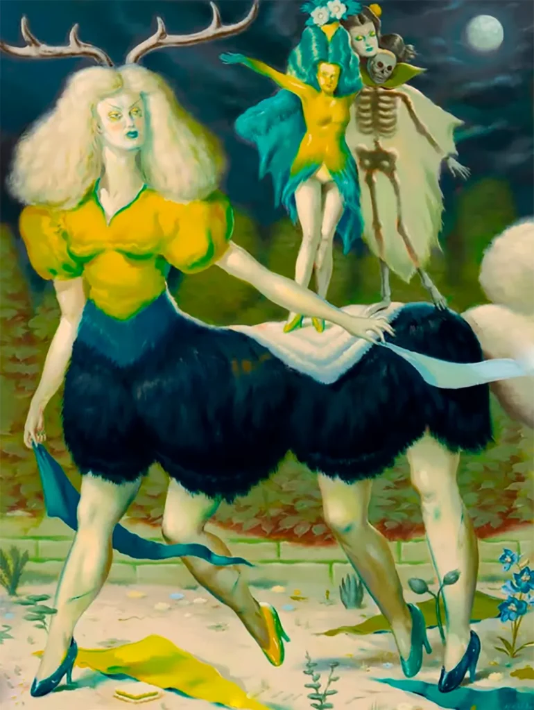 Ryan Heshka inventa sus personajes para crear sus propias obras de arte, pero dándoles un toque de humor e ironía que las convierte en algo artísticamente nuevo, desafiante y cargado de sátira. Y además, las usa como una crítica a la sociedad en la que le toca vivir, con la que no estaba de acuerdo y decide intentar transmutar la percepción creando esas situaciones cómicas y mundos paralelos.