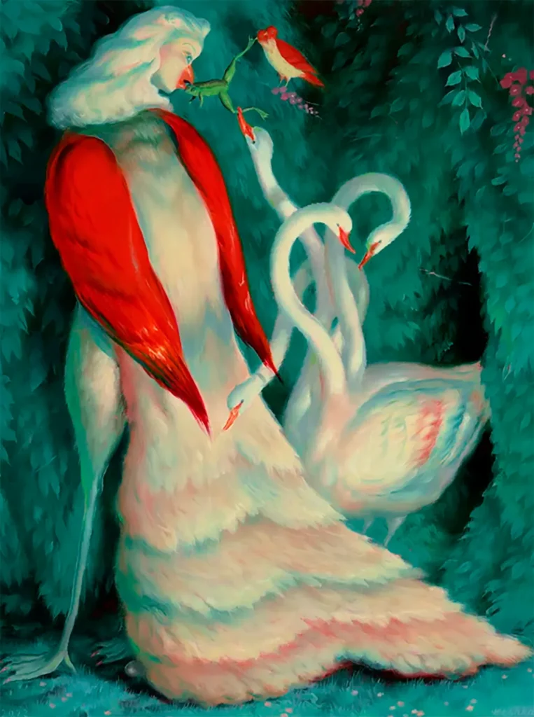 Ryan Heshka inventa sus personajes para crear sus propias obras de arte, pero dándoles un toque de humor e ironía que las convierte en algo artísticamente nuevo, desafiante y cargado de sátira. Y además, las usa como una crítica a la sociedad en la que le toca vivir, con la que no estaba de acuerdo y decide intentar transmutar la percepción creando esas situaciones cómicas y mundos paralelos.