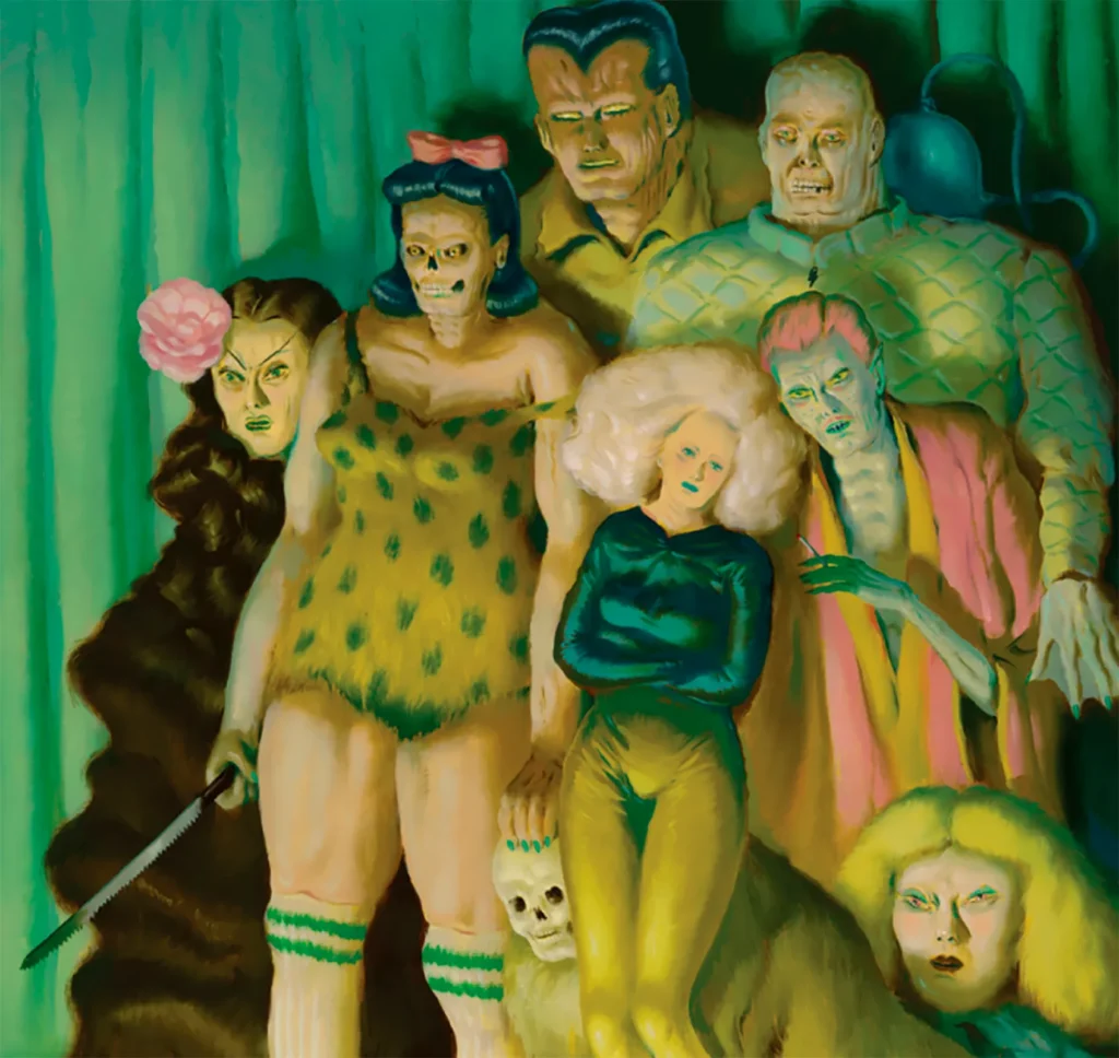 Ryan Heshka inventa sus personajes para crear sus propias obras de arte, pero dándoles un toque de humor e ironía que las convierte en algo artísticamente nuevo, desafiante y cargado de sátira. Y además, las usa como una crítica a la sociedad en la que le toca vivir, con la que no estaba de acuerdo y decide intentar transmutar la percepción creando esas situaciones cómicas y mundos paralelos.